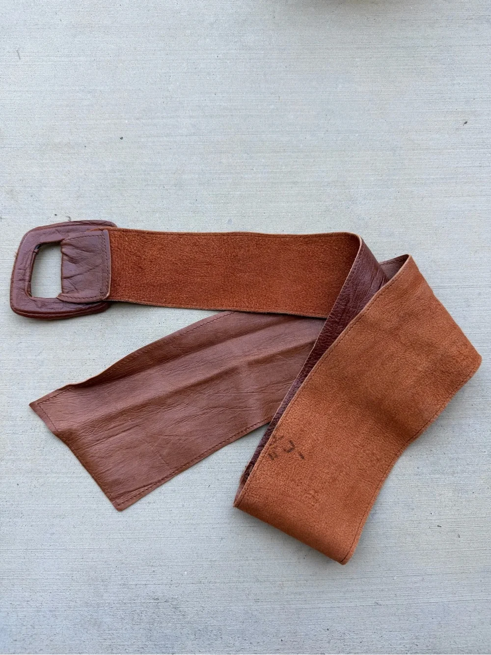 70’s Wide Brown Leather Cinch Belt with Buckle